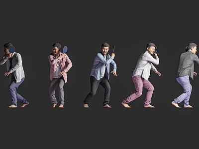 Man In Various Poses Wearing Casual Shirts And Colored Pants On Grey Background 3d model