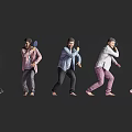Man In Various Poses Wearing Casual Shirts And Colored Pants On Grey Background