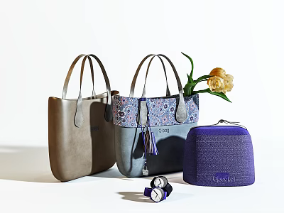 Stylish Tote Handbags Small Purse Patterned Design Brown Gray Purple Tassel Yellow Flower Accessories 3d model