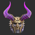 Gilded Skull Mask With Purple Curved Horns And Intricate Spiked Details