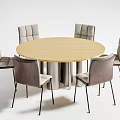 Modern Round Dining Table Set With Wooden Top Gray Upholstered Chairs And Metal Legs