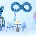 Vibrant Photo Spot With Blue Bear Doll Infinity Symbol Transparent Furniture And Colorful Light Bulb