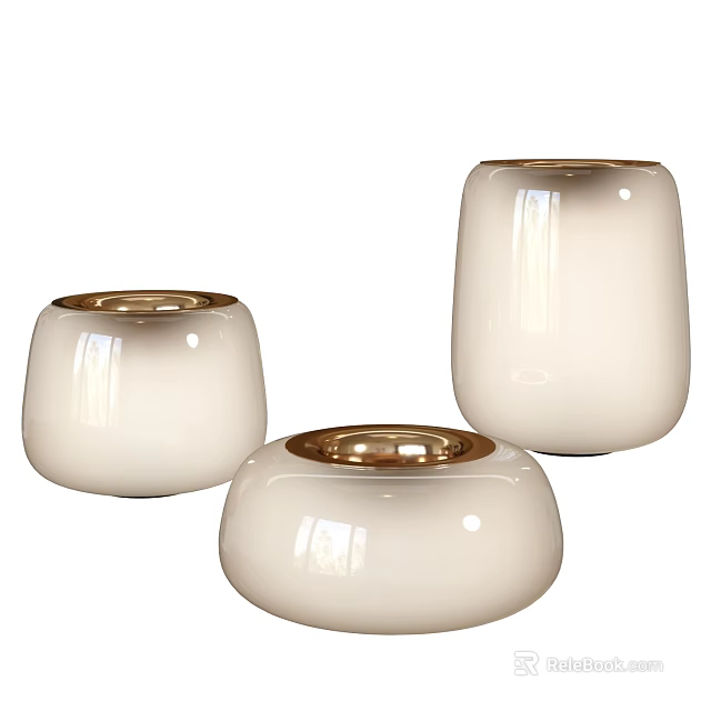 Three White Ceramic Table Lamps With Gold Rim Design For Home Decor 3d model 