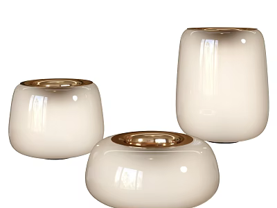 Three White Ceramic Table Lamps With Gold Rim Design For Home Decor 3d model