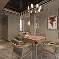 Hotel Mahjong Room Interior With Wooden Furniture Mahjong Table Sofa Chandelier TV And Plants