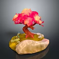 Pink Blooming Arbor Tree With Yellow Base And White Stone Decorative Details