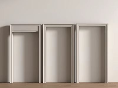 Three White Door Frames In Home Interior With Light Wall And Wooden Floor 3d model