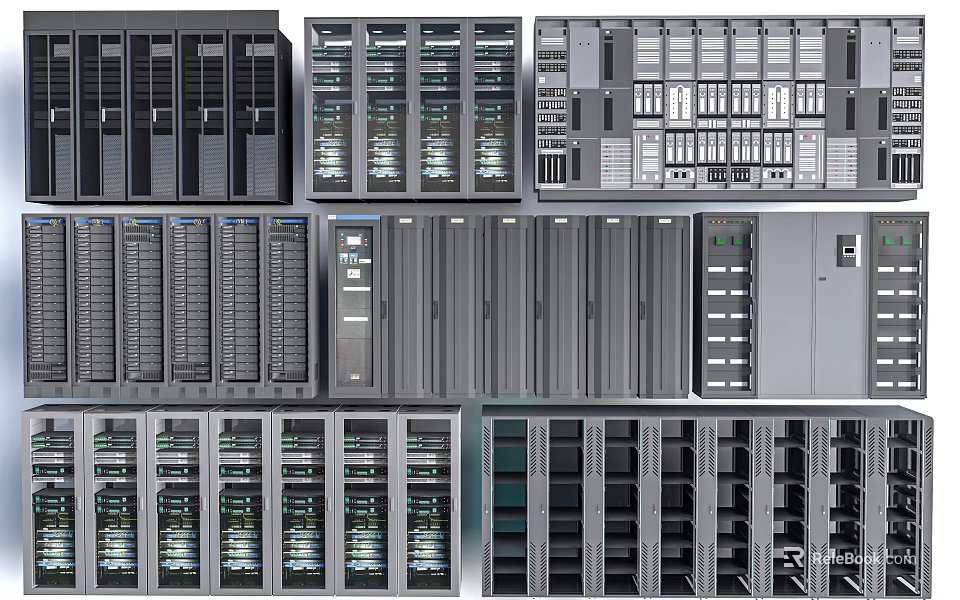 Modern Data Center Server Racks With Multiple Server Units And Equipment 3d model