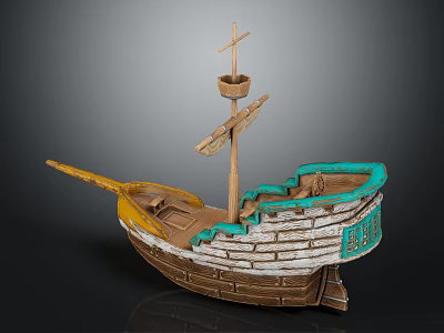 Traditional Wooden Ship Model With Mast And Brown And White Hull 3d model