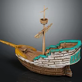 Traditional Wooden Ship Model With Mast And Brown And White Hull