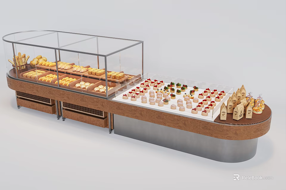 Modern Bakery Display Shelves With Glass Cover And Organized Pastry Arrangement 3d model 