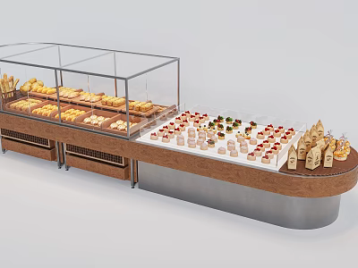 Modern Bakery Display Shelves With Glass Cover And Organized Pastry Arrangement 3d model