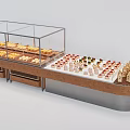 Modern Bakery Display Shelves With Glass Cover And Organized Pastry Arrangement