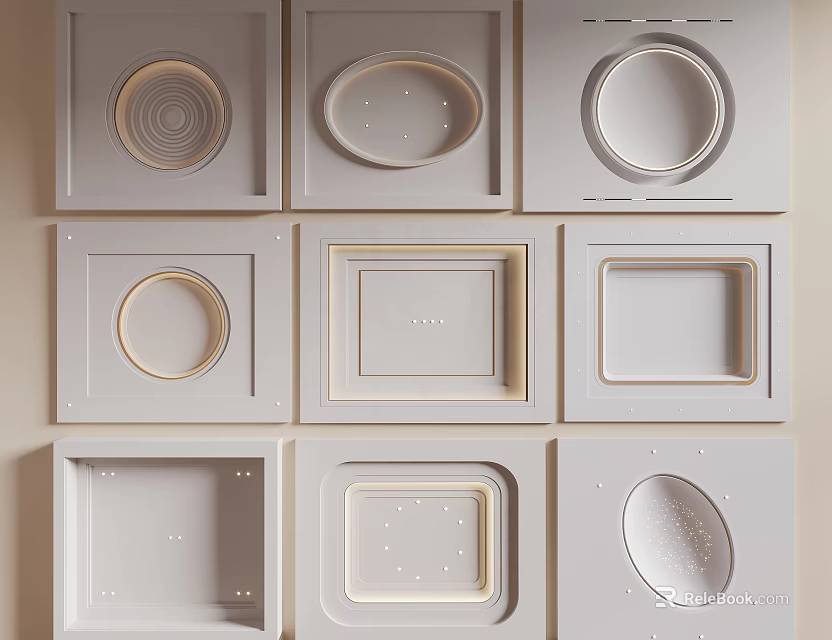 Modern Ceiling Design Series Featuring Various Shapes Embedded Patterns And Decorative Details 3d model