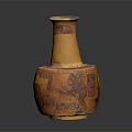 Yellow Carved Vase With Intricate Red Patterns And Decorative Sculpture Design