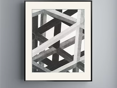 Black And White Abstract Painting With Geometric Intersecting Lines Framed Art 3d model