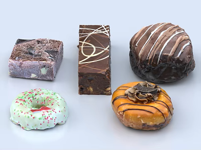 Assorted Sweet Desserts Featuring Fudge Bars Donuts With Chocolate Drizzle And Sprinkles 3d model