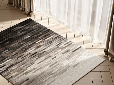 Square Carpet With Striped Pattern Gradient Colors On Wooden Floor Light Through Curtains Shadow Effect 3d model