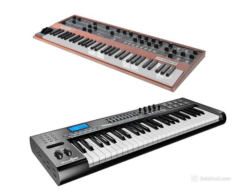 Electronic Keyboards Musical Instruments With Wooden Panel Black Frame And Display Screen 3d model