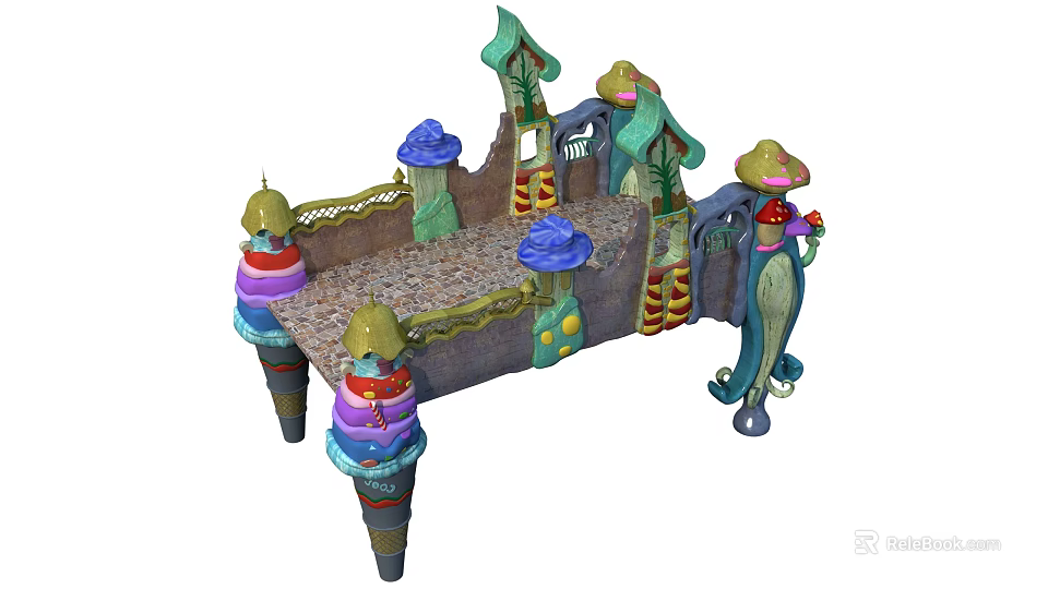 Colorful Fantasy Bridge Featuring Mushroom Shaped Pillars And Vibrant Decorative Elements 3d model 