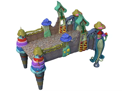 Colorful Fantasy Bridge Featuring Mushroom Shaped Pillars And Vibrant Decorative Elements 3d model