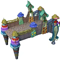 Colorful Fantasy Bridge Featuring Mushroom Shaped Pillars And Vibrant Decorative Elements