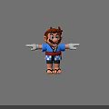 Cartoon Character In Blue Shirt Red Headband Checkered Belt With Open Arms Smiling