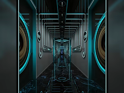 Modern Tech Style Bar Interior With Corridor Lighting Mirror And Marble Floor 3d model