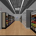 Modern Supermarket Interior With Well Stocked Shelves Refrigerated Cabinets And Wooden Flooring
