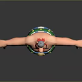 Cartoon Character With Red Mustache White Hat Blue White Striped Pants Green Belt Arms Outstretched