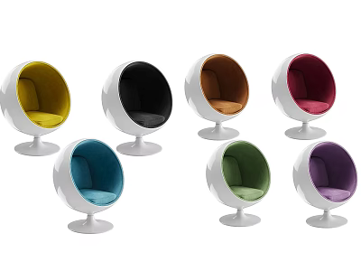 Modern Round Accent Chair With Multiple Colors And White Base Design 3d model