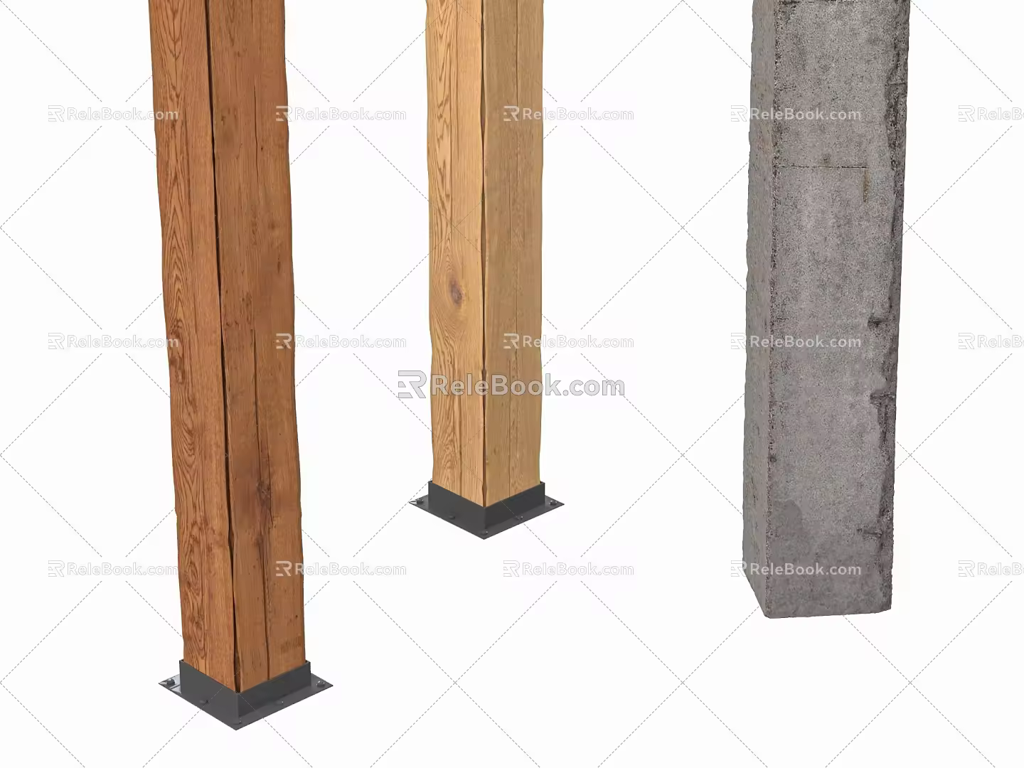 concrete column wooden column luminous column 3d model
