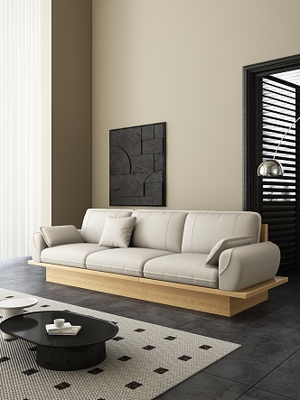 Silent three-person sofa cream 3d model