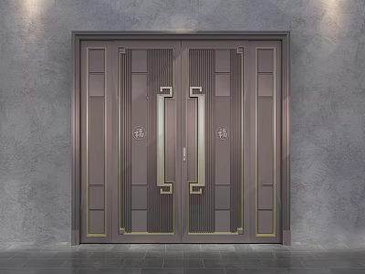 Modern Double Doors Design With Metal Surface And Gold Decorative Lines 3d model