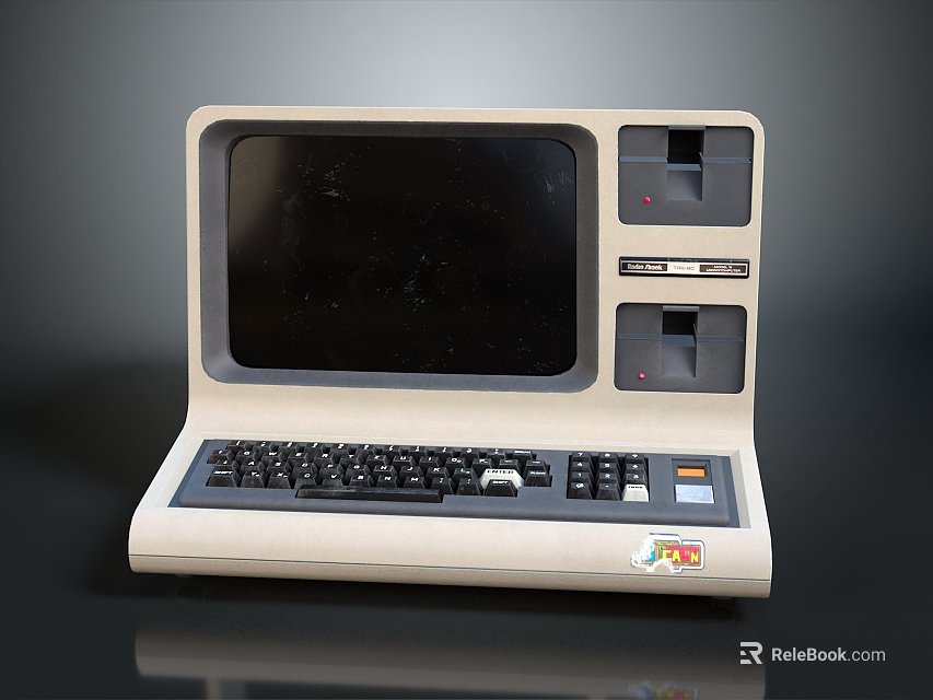 Vintage Computer Desktop Featuring Screen Keyboard And Two Slots Retro Design 3d model 