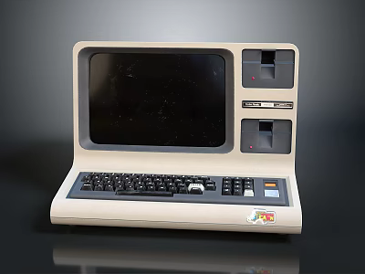 Vintage Computer Desktop Featuring Screen Keyboard And Two Slots Retro Design 3d model