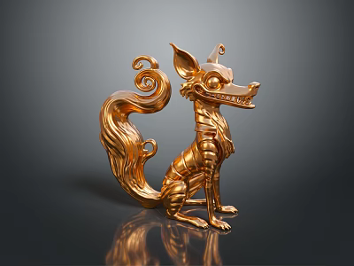 Golden Fox Game Movie Character With Fantasy Armor Texture Curled Tail And Pointed Ears 3d model