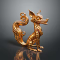 Golden Fox Game Movie Character With Fantasy Armor Texture Curled Tail And Pointed Ears