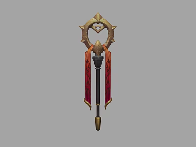 Game Movie Character Magical Staff With Golden Ornate Top Black Shaft And Red Decorations 3d model