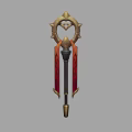 Game Movie Character Magical Staff With Golden Ornate Top Black Shaft And Red Decorations