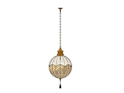 Elegant Spherical Glass Chandelier With Golden Accents And Chain Tassel Design 3d model