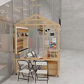Colorful Plastic Toys Display On Wooden Shelf In Children's Play Store With Glass Wall