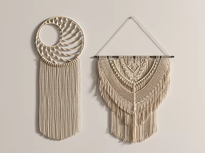 Bohemian Macrame Wall Hanging With Circular Design And Tassel Details For Home Decor 3d model