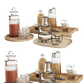 Elegant Glass Tea Set with Wooden Tray Clear Cups and Storage Jars on
