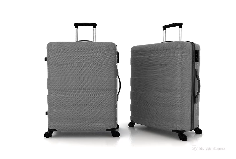 Two Gray Mobile Lockers With Wheels Retractable Handles And Striped Surfaces 3d model 