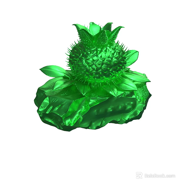 Green Pineapple Sculpture Decoration With Detailed Leaves And Rock Like Base 3d model 