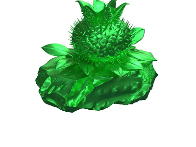 Green Pineapple Sculpture Decoration With Detailed Leaves And Rock Like Base 3d model