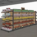 Multi Tiered Retail Display Shelving Stocked With Colorful Bottled And Canned Beverages