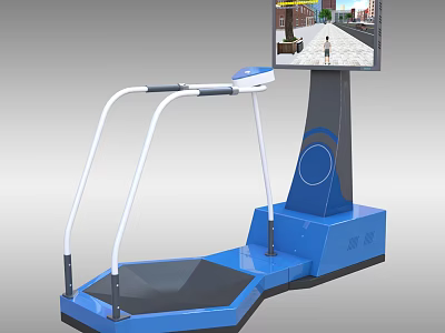 Fitness Entertainment Equipment with Interactive Screen for Virtual Running Sturdy Blue Base and White Armrests 3d model