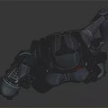 Confident Female Character In Black Tight Combat Suit With Helmet On Dark Background